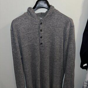 Men's Grey Thermal Hoodie Sweater - Size Large